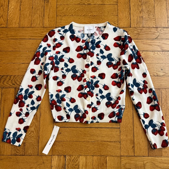 New REFORMATION Bernadette Crew Cardigan in Strawberry Jam - Picture 10 of 15